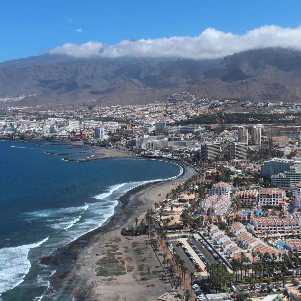 costa adeje coast on tenerife aerial view